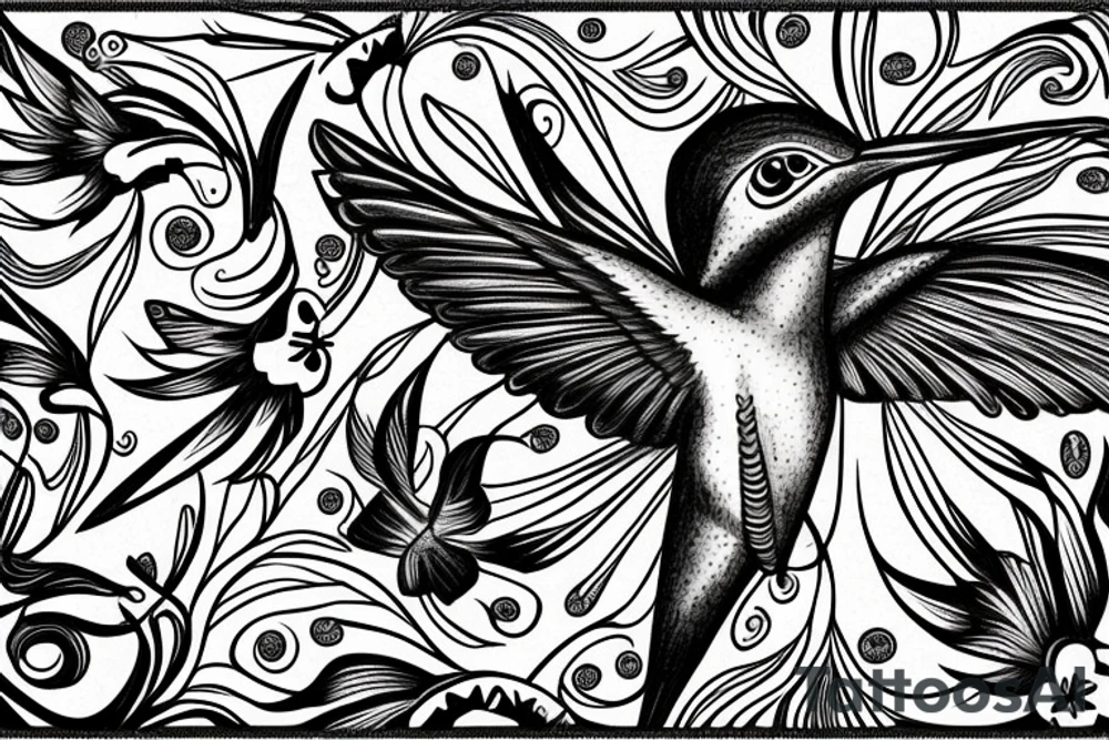 Hummingbird flying in a moon tattoo idea