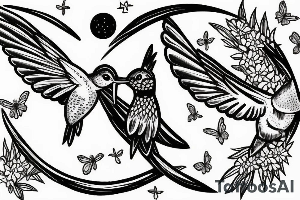 Hummingbird flying in a moon tattoo idea