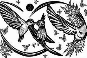 Hummingbird flying in a moon tattoo idea