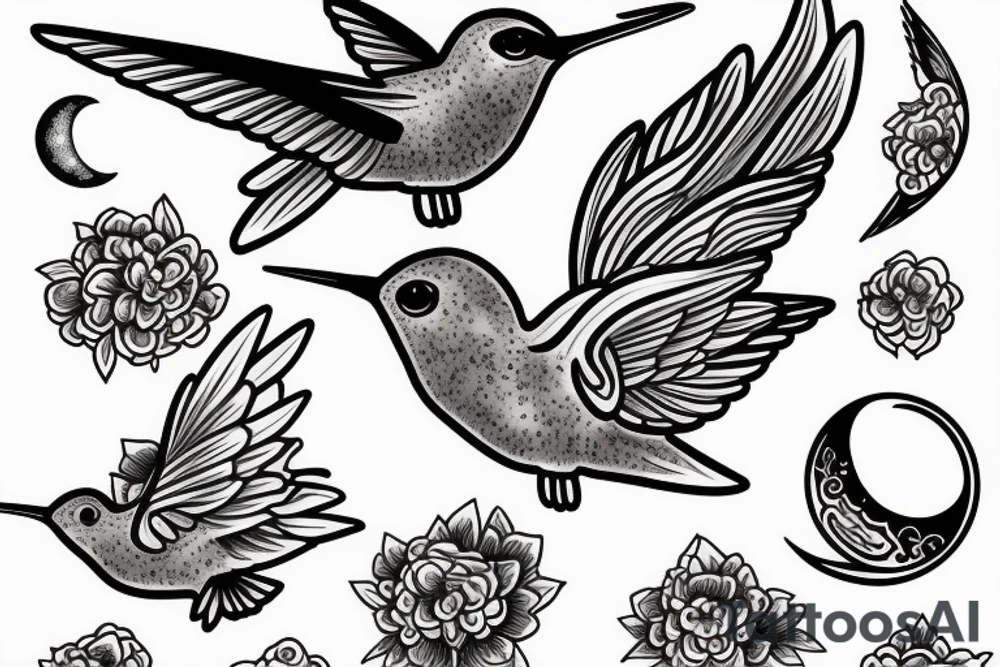 Hummingbird flying in a moon tattoo idea