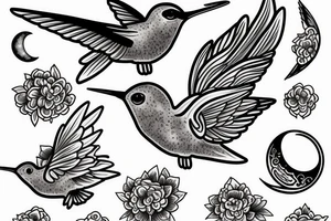 Hummingbird flying in a moon tattoo idea