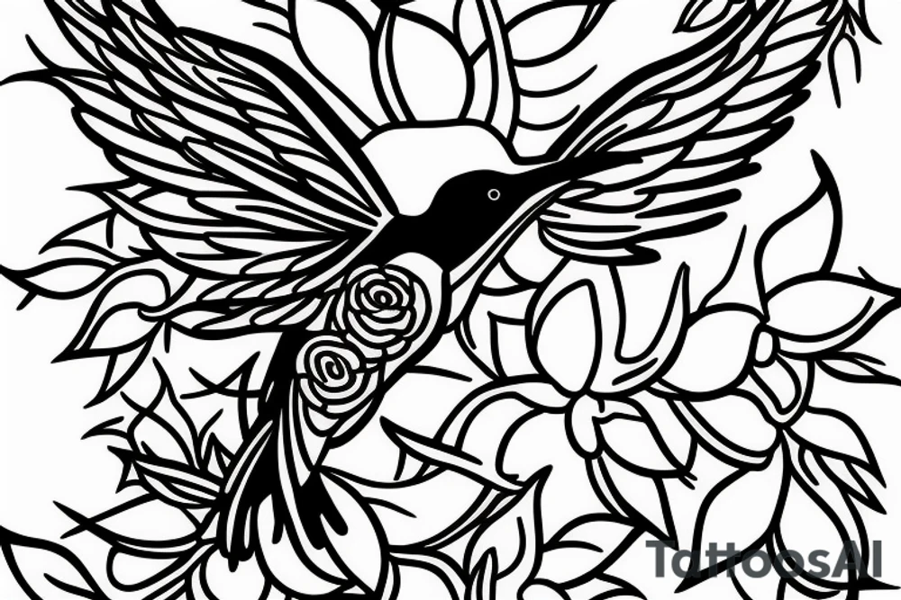 1 Hummingbird on a thorn crown tattoo idea