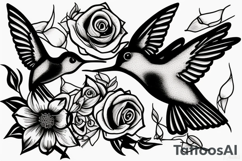 1 Hummingbird on a dying rose tattoo idea