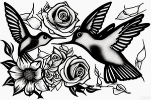 1 Hummingbird on a dying rose tattoo idea