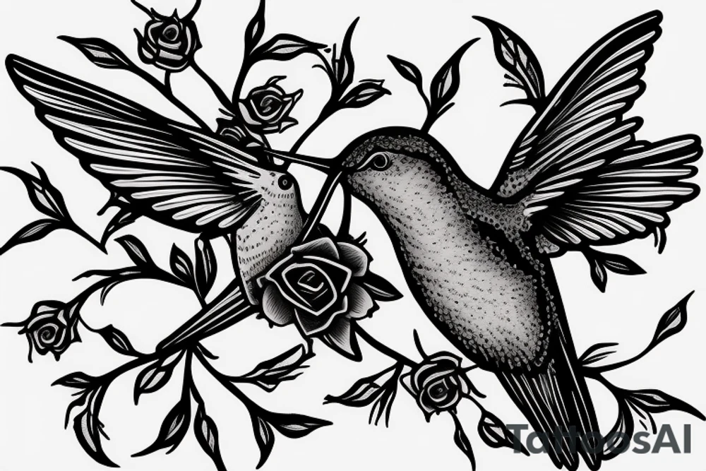1 Hummingbird on a dying rose tattoo idea