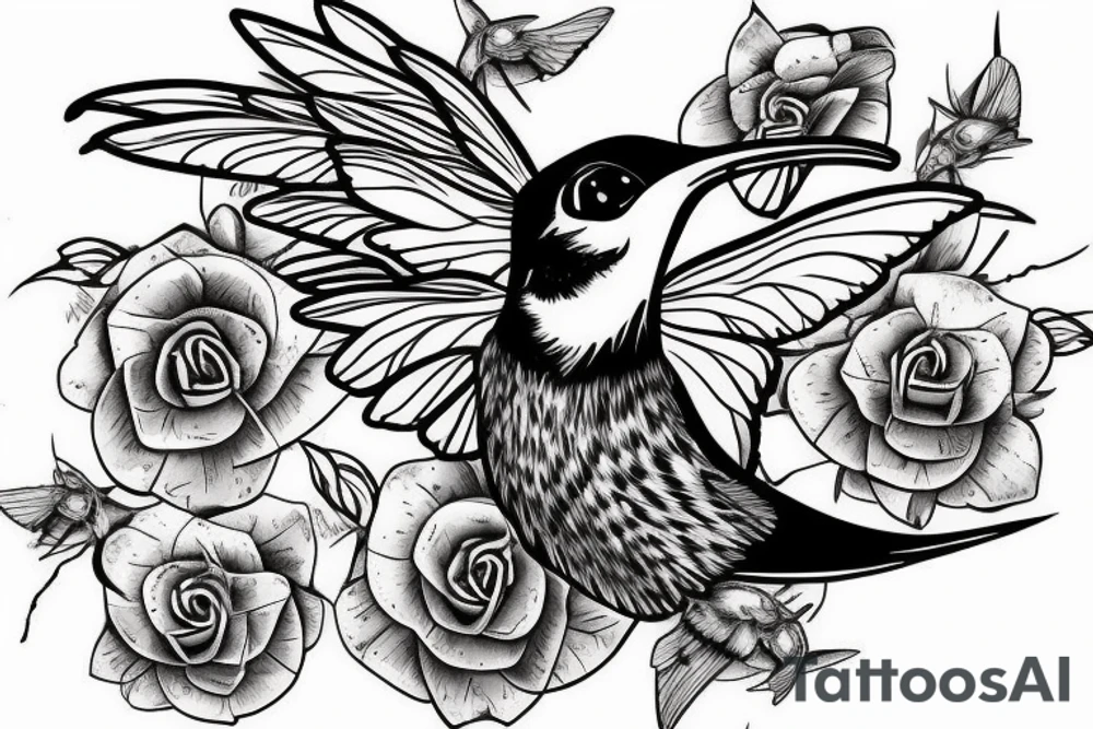 1 Hummingbird on a dying rose tattoo idea