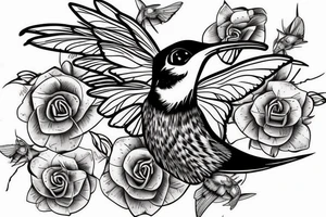 1 Hummingbird on a dying rose tattoo idea