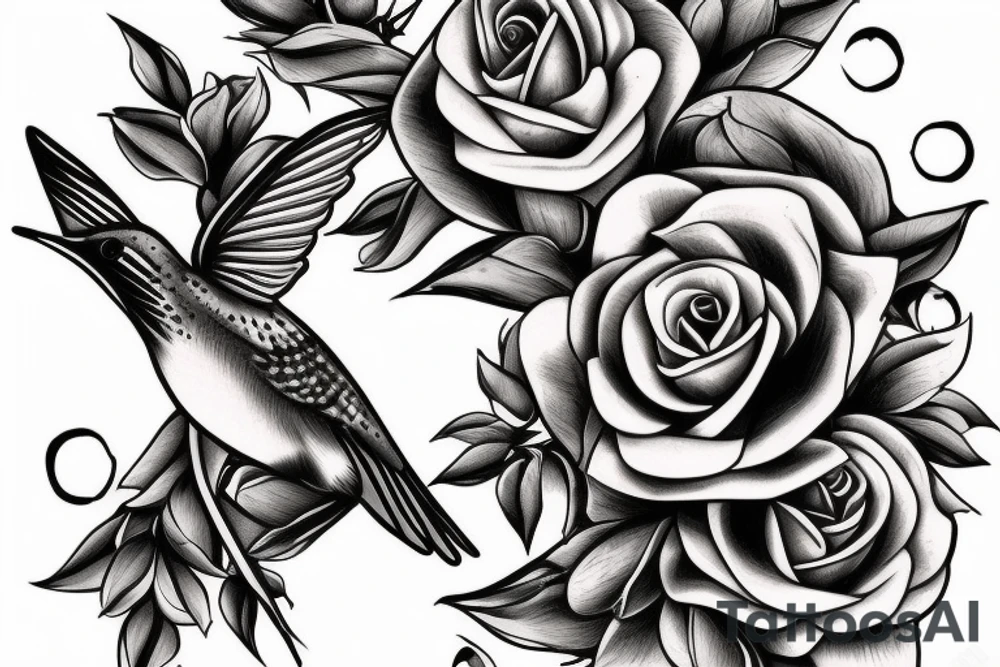 1 Hummingbird on a dying rose tattoo idea