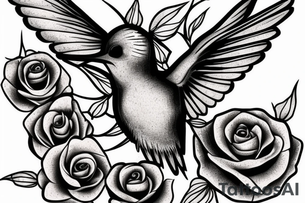 1 Hummingbird on a dying rose tattoo idea