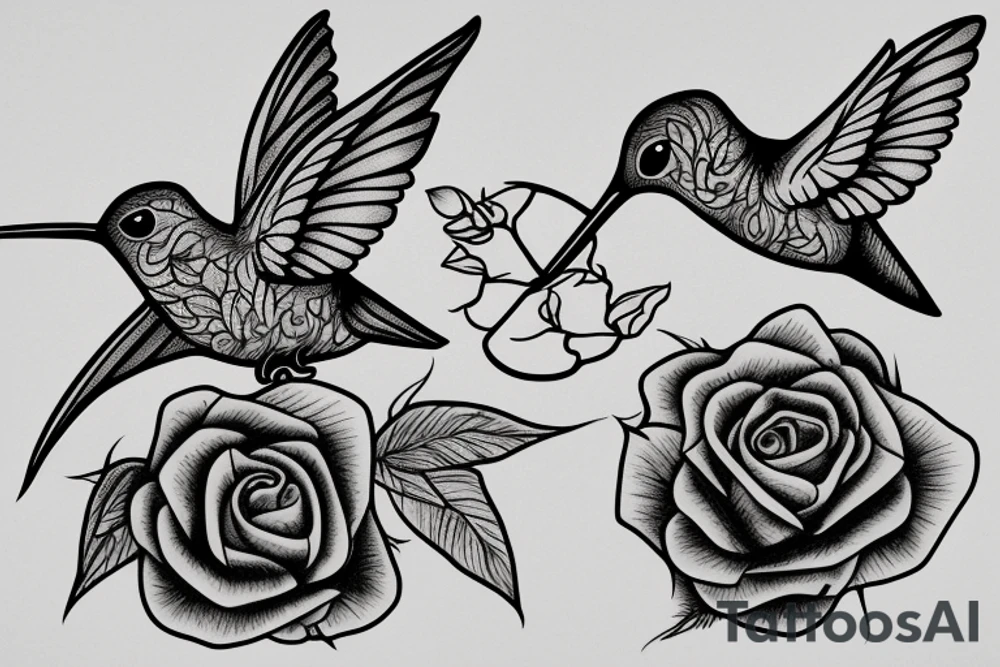 1 Hummingbird on a dying rose tattoo idea