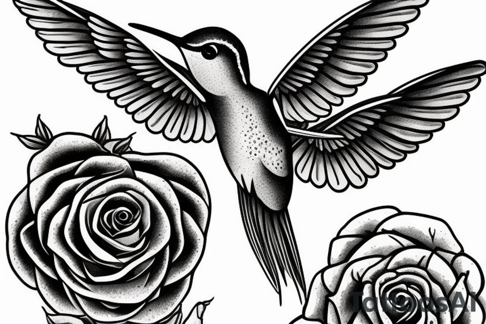 1 Hummingbird on a dying rose tattoo idea
