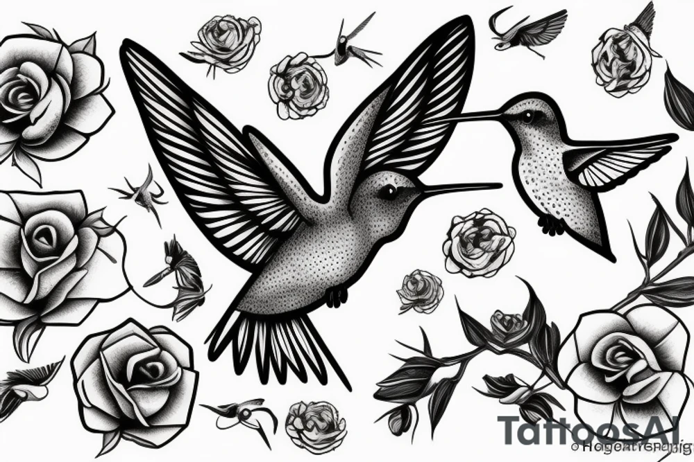 1 Hummingbird on a dying rose tattoo idea