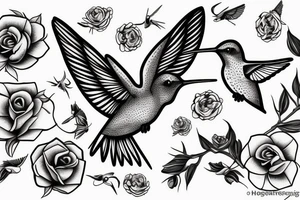 1 Hummingbird on a dying rose tattoo idea
