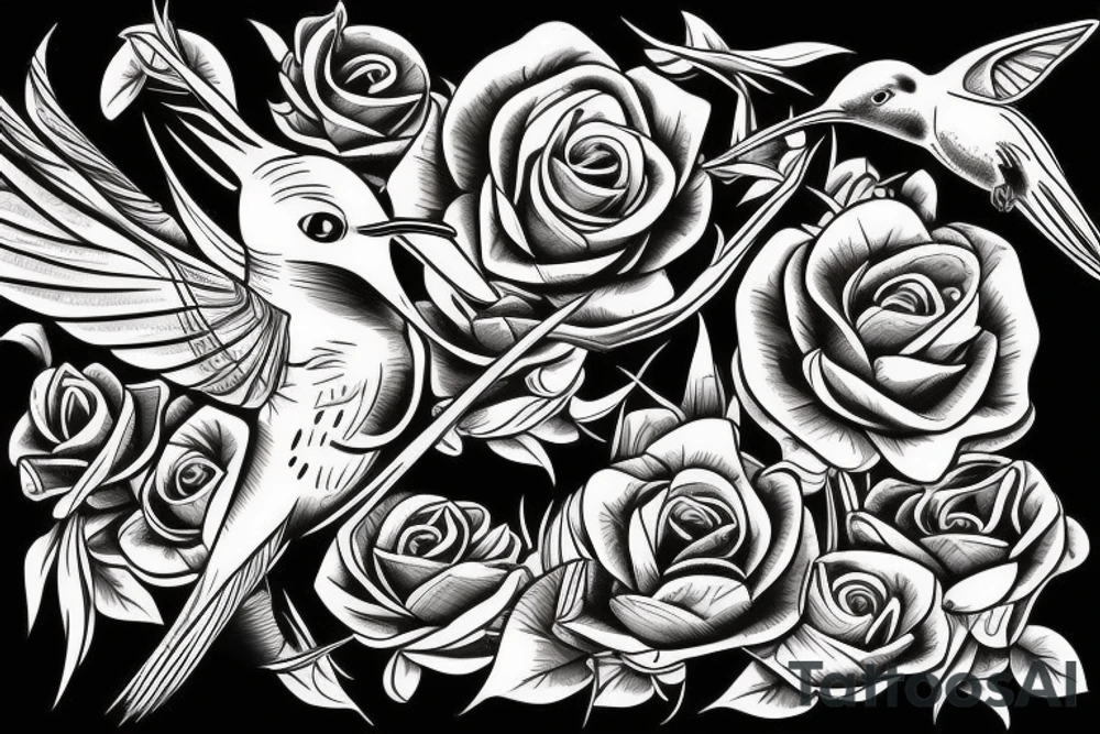 1 Hummingbird on a dying rose tattoo idea