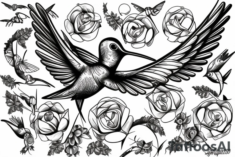 1 Hummingbird on a dying rose tattoo idea