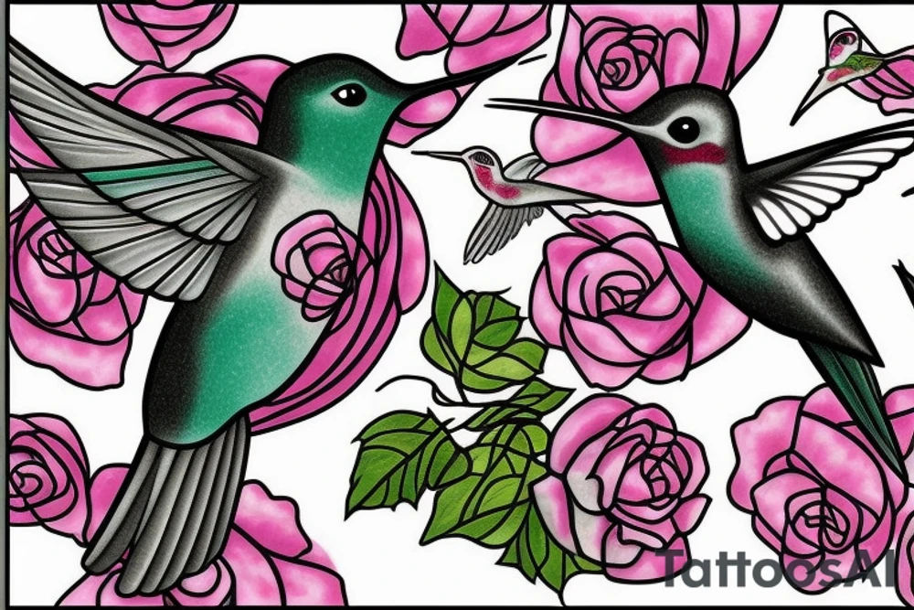 1 Hummingbird on a dying rose tattoo idea