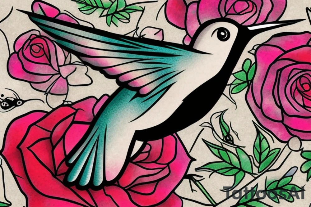1 Hummingbird on a dying rose tattoo idea