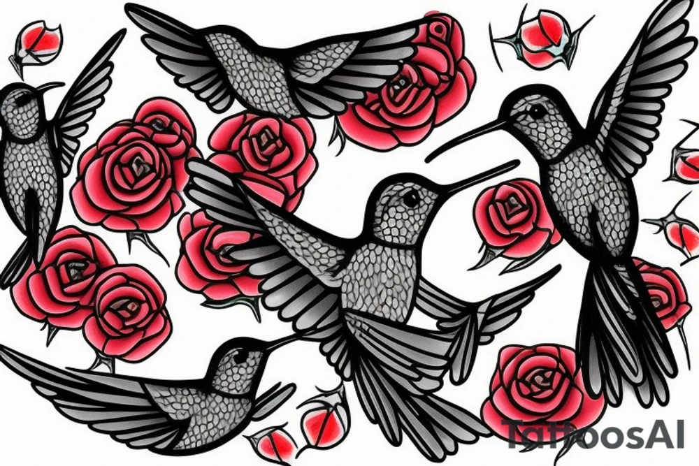 1 Hummingbird on a dying rose tattoo idea