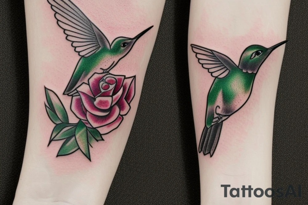 1 Hummingbird on a dying rose tattoo idea