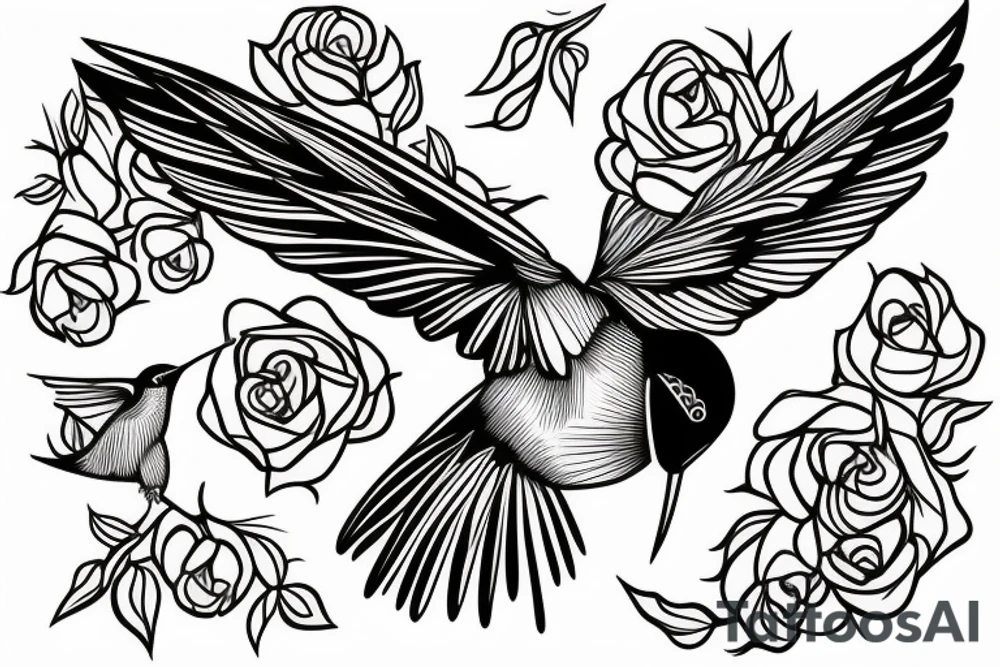 1 Hummingbird on a dying rose tattoo idea