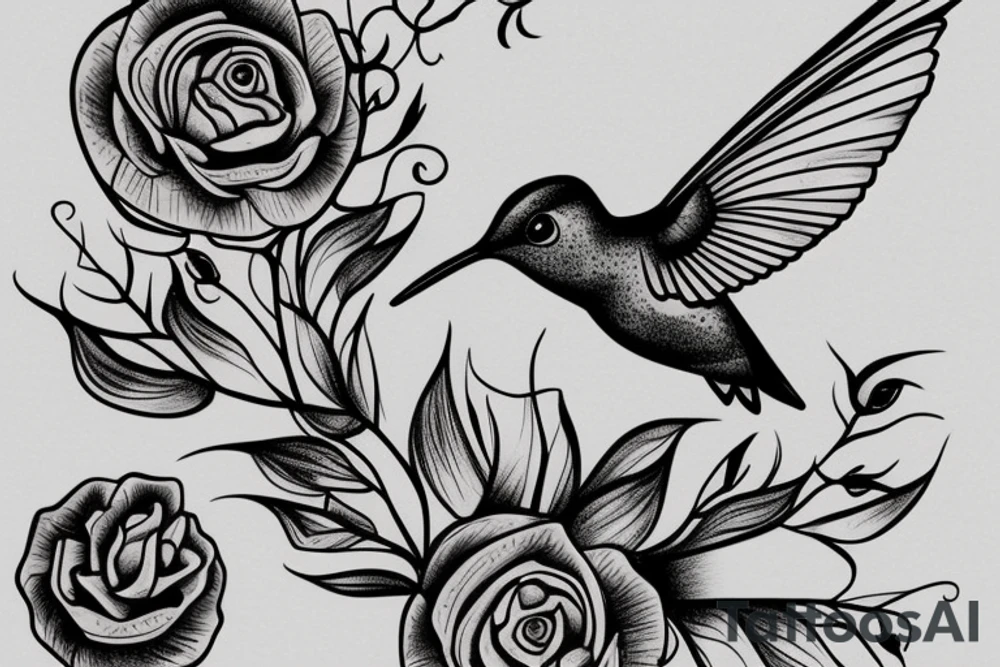 1 Hummingbird on a dying rose tattoo idea