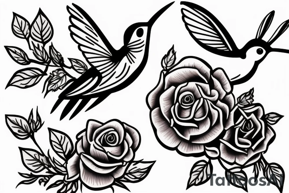 1 Hummingbird on a dying rose tattoo idea