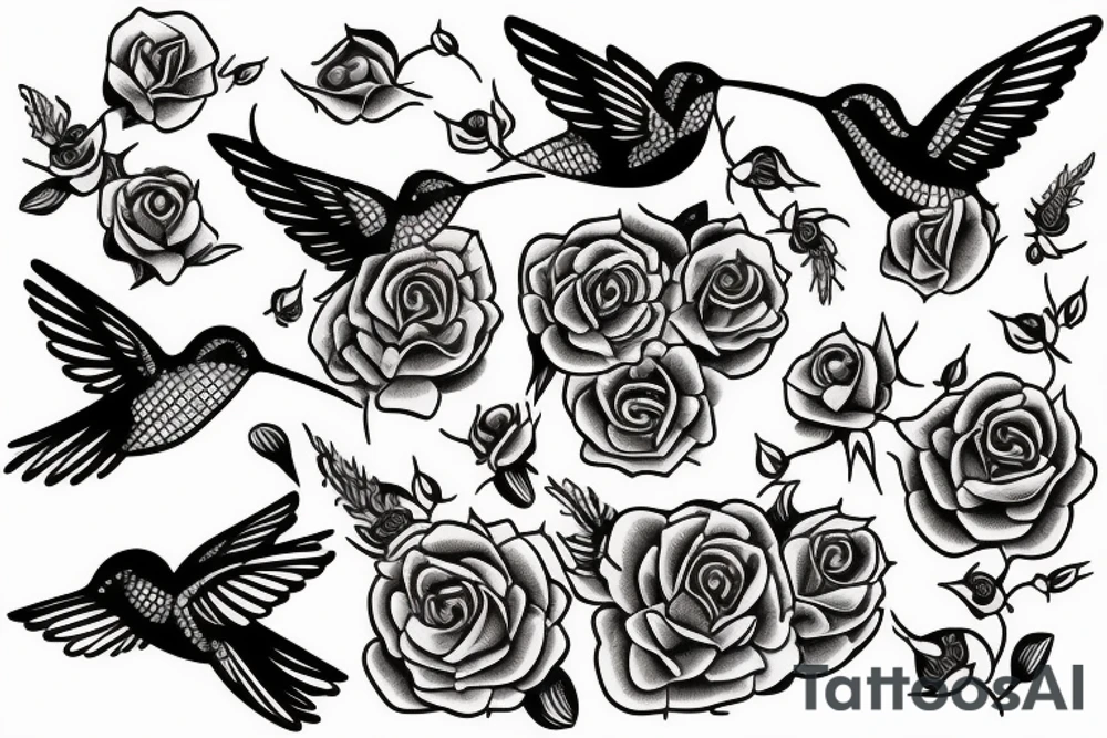 1 Hummingbird on a dying rose tattoo idea