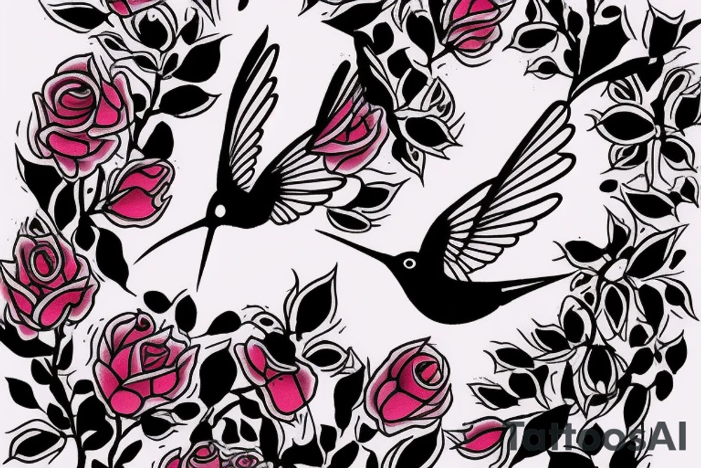 1 Hummingbird on a dying rose tattoo idea