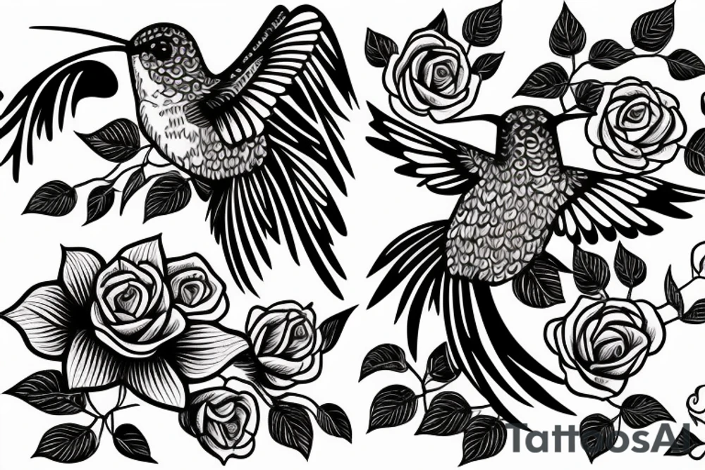 1 Hummingbird on a dying rose tattoo idea