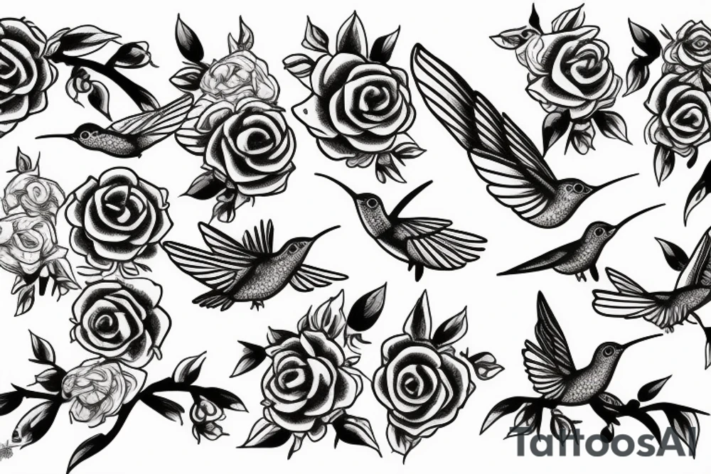 1 Hummingbird on a dying rose tattoo idea