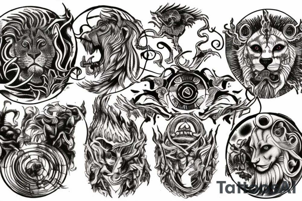 Dante's inferno inspired tattoo, including all inferno circles and creatures (Cerberus, Minos, leopard, lion) tattoo idea