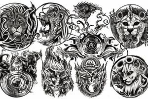 Dante's inferno inspired tattoo, including all inferno circles and creatures (Cerberus, Minos, leopard, lion) tattoo idea