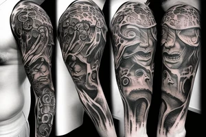 Dante's inferno inspired arm tattoo, including all inferno circles and creatures (Cerberus, Minos, leopard, lion) tattoo idea