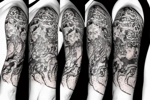 divine comedy inspired arm tattoo, including all inferno circles and creatures (Cerberus, Minos, leopard, lion) tattoo idea
