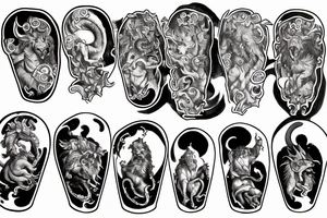 divine comedy inspired arm tattoo, including all inferno circles and creatures (Cerberus, Minos, leopard, lion) tattoo idea