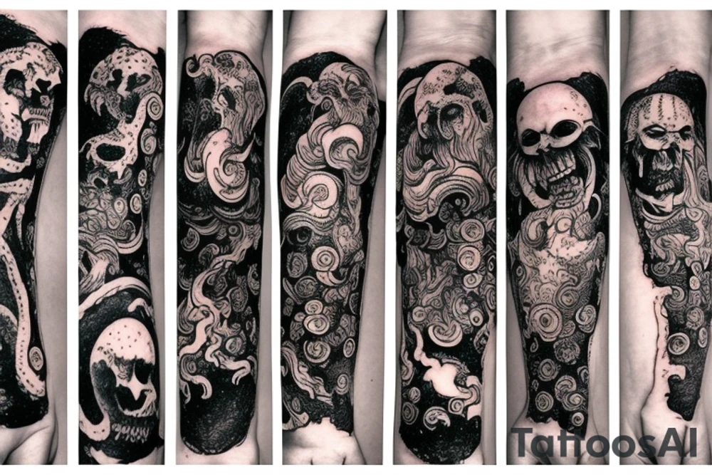 divine comedy inspired arm tattoo, including all inferno circles and creatures (Cerberus, Minos, leopard, lion) tattoo idea