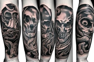 divine comedy inspired arm tattoo, including all inferno circles and creatures (Cerberus, Minos, leopard, lion) tattoo idea