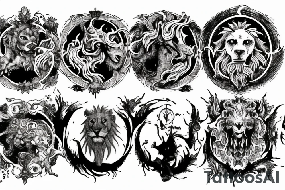 divine comedy inspired full arm tattoo, including all inferno circles and creatures (Cerberus, Minos, leopard, lion) tattoo idea