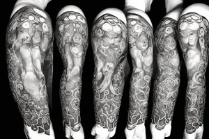 divine comedy inspired full arm tattoo, including all 9 inferno circles and creatures, Cerberus, Minos, leopard, lion tattoo idea