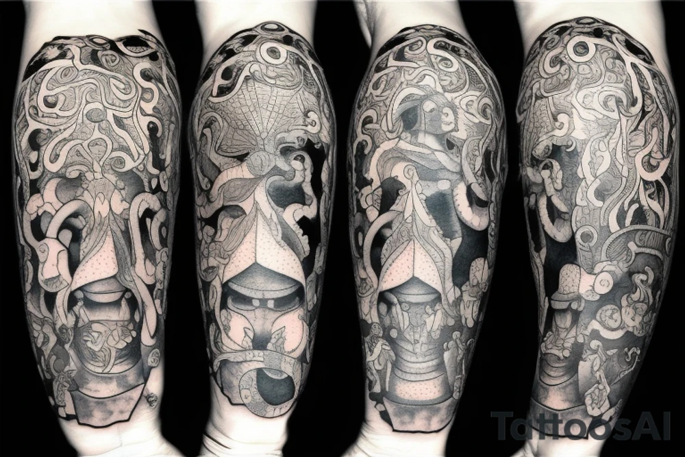 divine comedy inspired full arm tattoo, including all 9 inferno circles and creatures, Cerberus, Minotaur's, leopard, lion tattoo idea