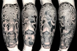 divine comedy inspired full arm tattoo, including all 9 inferno circles and creatures, Cerberus, Minotaur's, leopard, lion tattoo idea