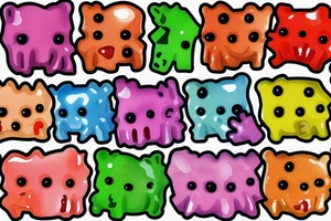 Franken-gummy. Pieces of different colored gummy bears stitched together with rope licorice tattoo idea