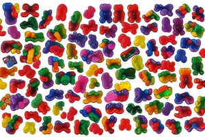 Franken-gummy. Pieces of different colored gummy bears stitched together with rope licorice tattoo idea