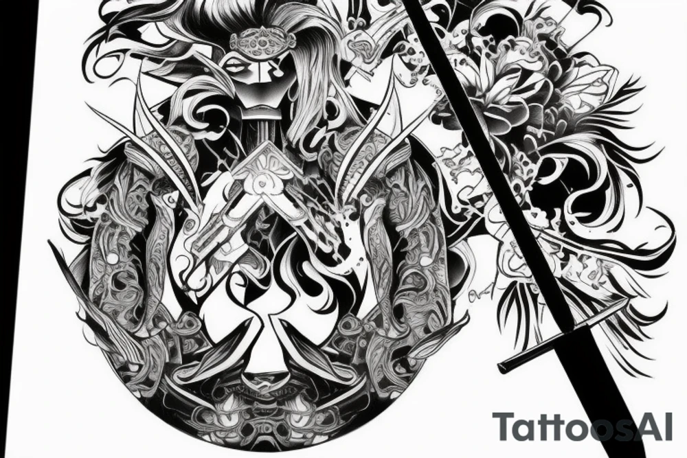 katana blade  single long tattoo idea