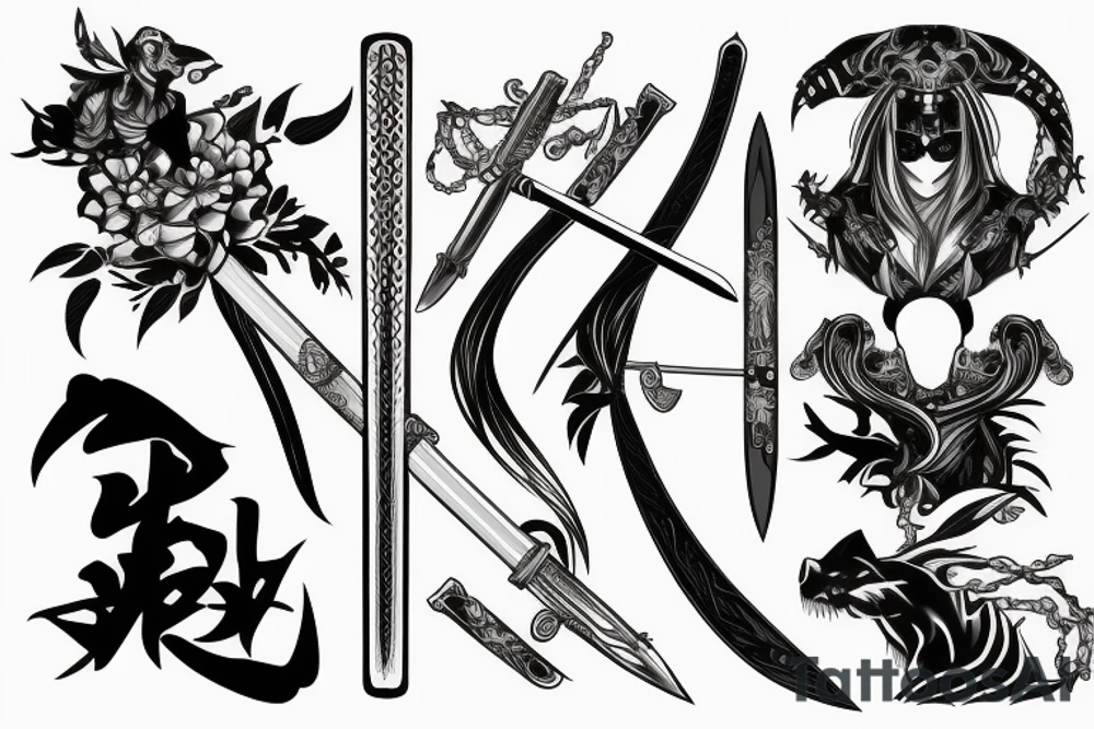 katana blade  single long tattoo idea