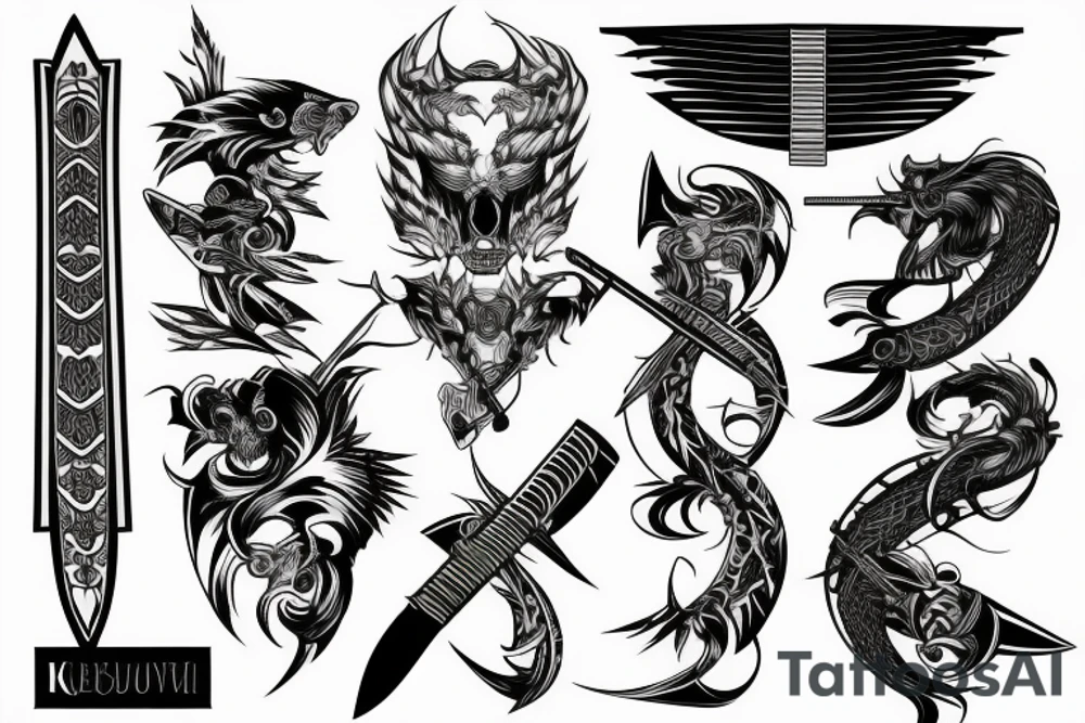 katana blade  single long tattoo idea
