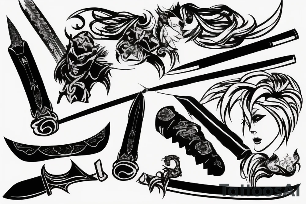 katana blade  single long tattoo idea