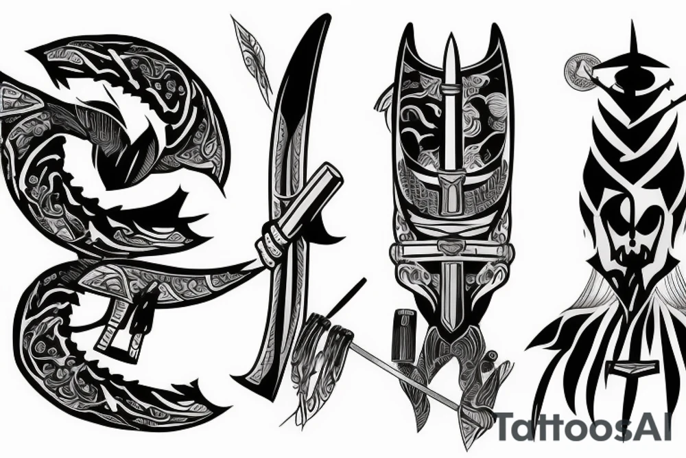 katana blade  single long tattoo idea