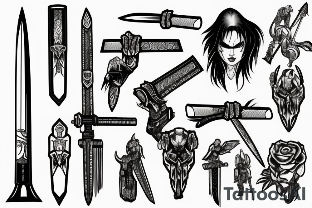 katana blade handle tattoo idea