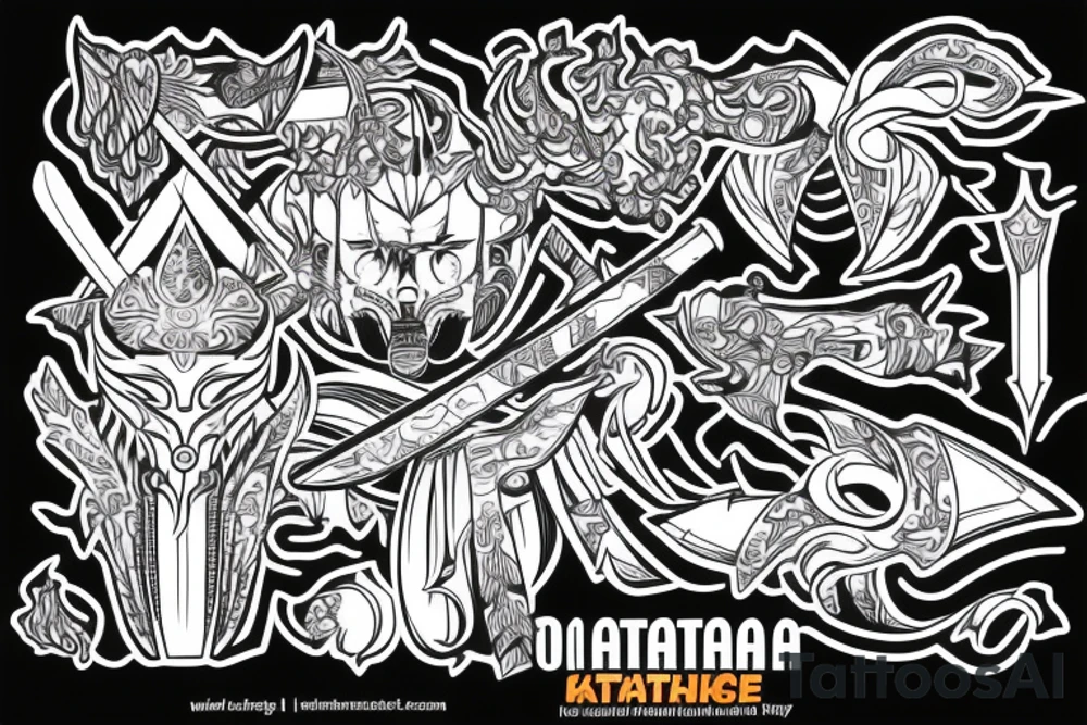 katana blade handle symmetrical tattoo idea